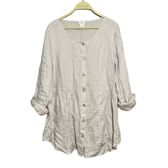 Sigrid Olsen Tops - Sigrid Olsen Linen Blouse Button Shirt Wonen Size M Purple Violet Lavender Relax